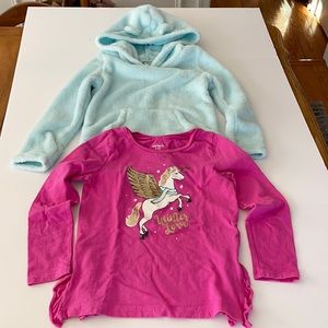 Carter’s fleece sweater and unicorns long sleeve top